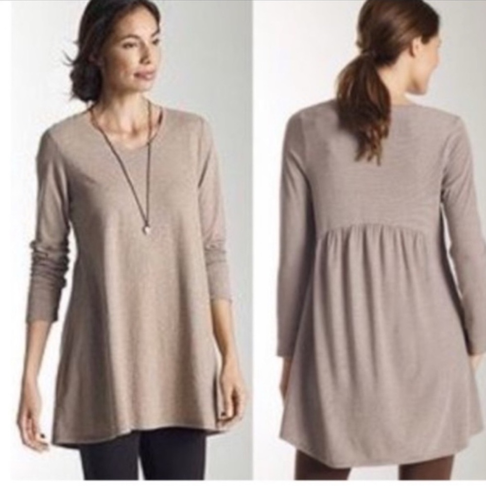 Pure Jill striped Long-Sleeve Swing Tunic Top - Taupe/ white and brown